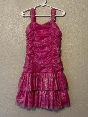 Amy's Closet Girls Sparkly Hot Pink Ruched Tiered Party Dress Size 6